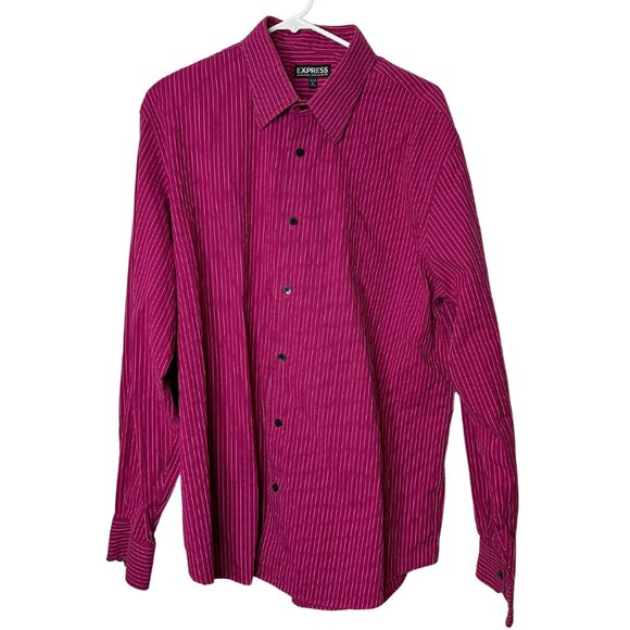 Express Maroon Stripe Dress Shirt | Mens Size XL Collared Button Up for Work - Picture 1 of 10